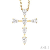 1/2 ctw Cross 6-Stone Pear Cut Diamond Fashion Pendant With Chain in 14K Yellow Gold